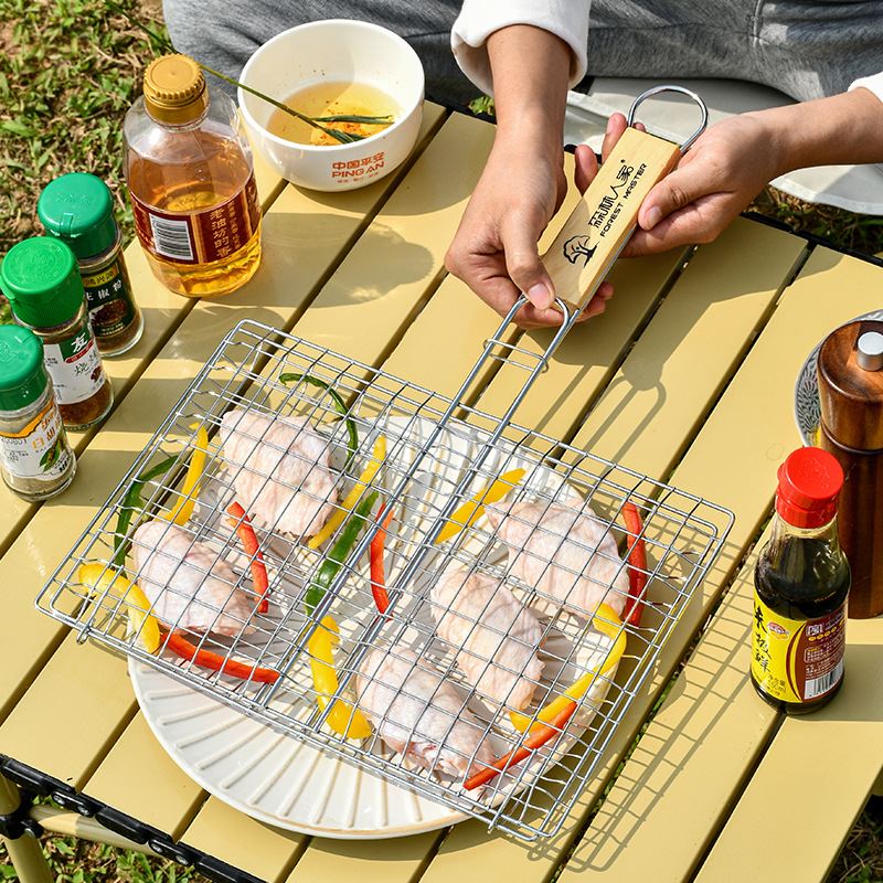 BBQ烧烤鱼网不锈烧烤网篮户外烧烤架方形烤网夹烤鸡家用烧烤工具