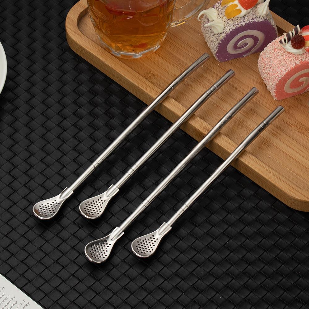 不锈钢吸管勺 马黛茶果茶搅拌一体两用吸管勺子可拆卸定制