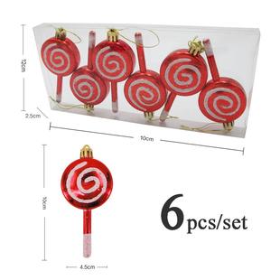 10cm红色棒棒糖圣诞树挂件6个一盒圣诞节金粉塑料糖果儿童小礼物
