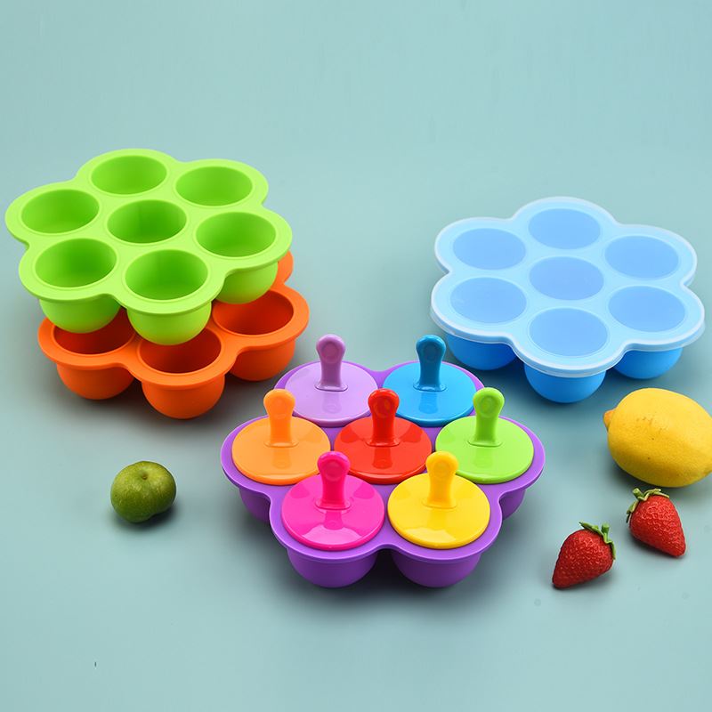 硅胶7孔冰棍雪糕模具DIY多功能冰块硅胶制冰器辅食蛋糕烘焙磨具