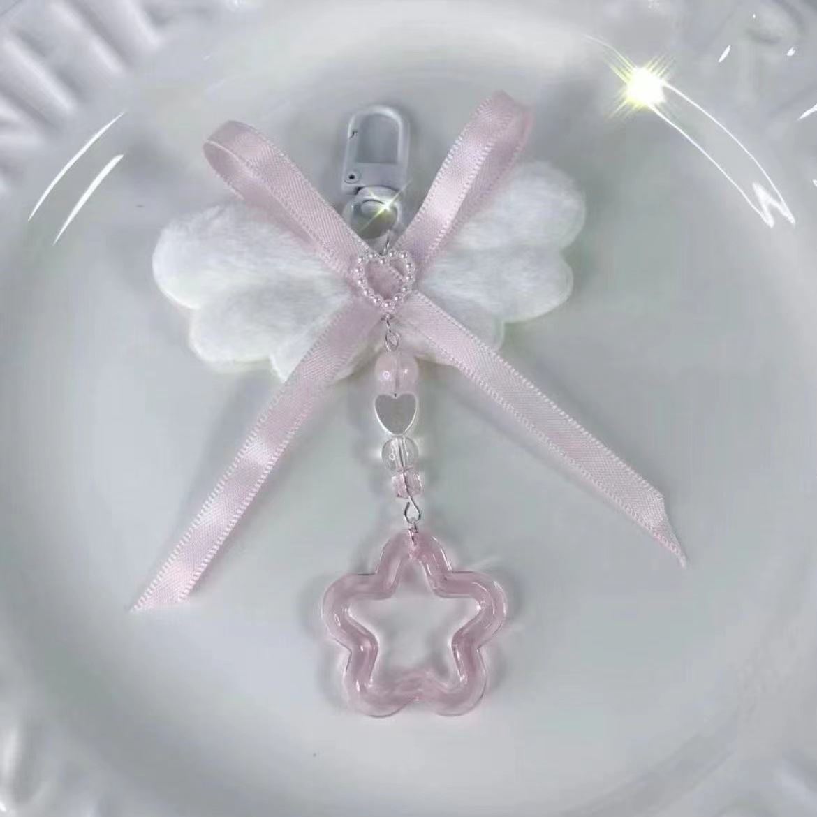【蝴蝶海】爱心串珠手机链挂件蝴蝶结森系少女钥匙扣咕本链卡册扣