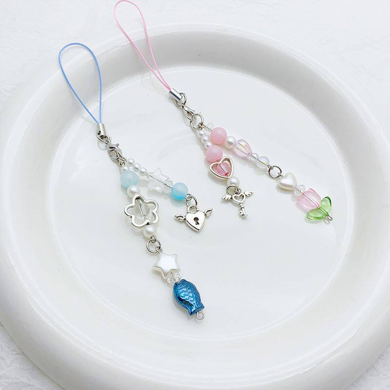 原宿y2k天使爱心锁钥匙花朵小鱼五角星串珠包包挂件挂饰情侣