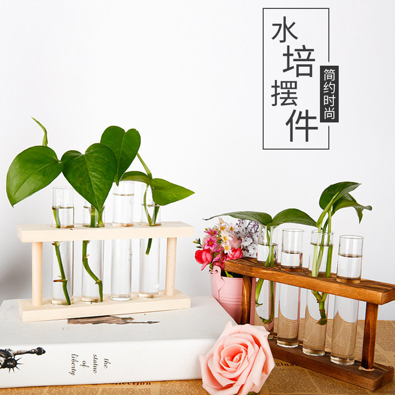 创意水培玻璃摆件 创意玻璃试管花瓶水培容器办公室绿色装饰品