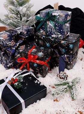新品卷装43*300cm圣诞节礼品包装纸黑色系铃铛雪花礼物配件定制