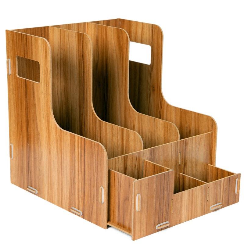 木质资料架文件架 创意桌面书籍文件收纳整理盒文件筐栏定制