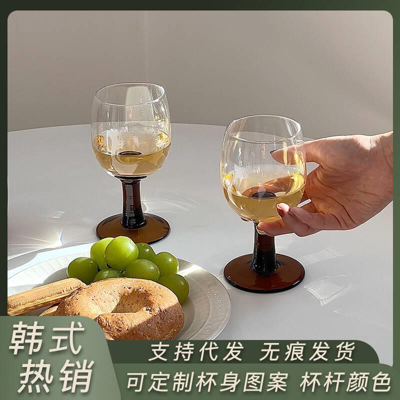 法式矮脚热红酒杯中古高脚杯复古玻璃杯家用香槟杯甜酒杯子啤酒杯