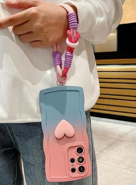 适用S24ultra手机壳a73爱心s23挂绳A54高级感S23fe液态s22a34