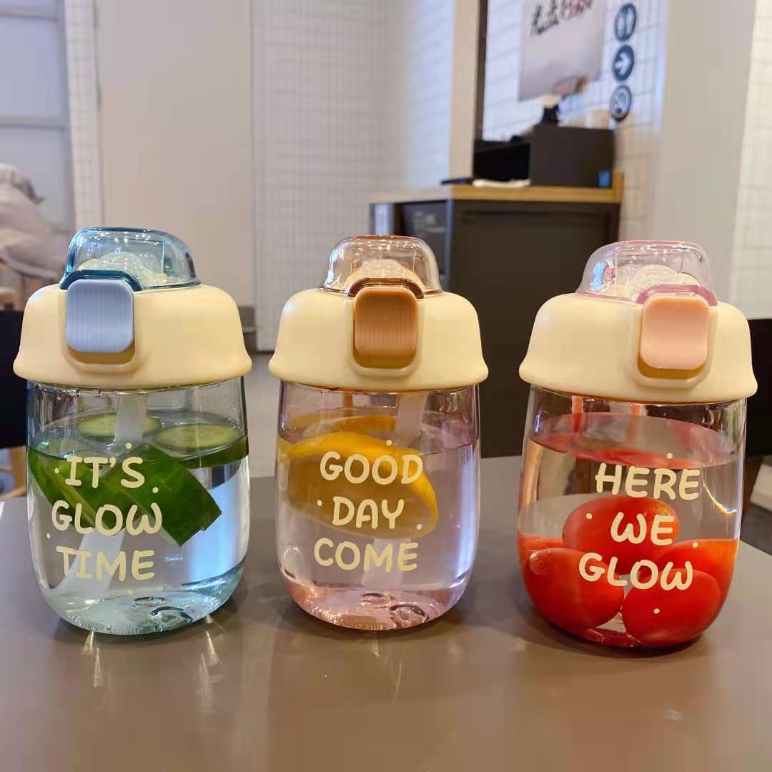 简约胖胖塑料杯带锁扣弹盖吸管杯学生可爱少女心小巧便携随手杯定