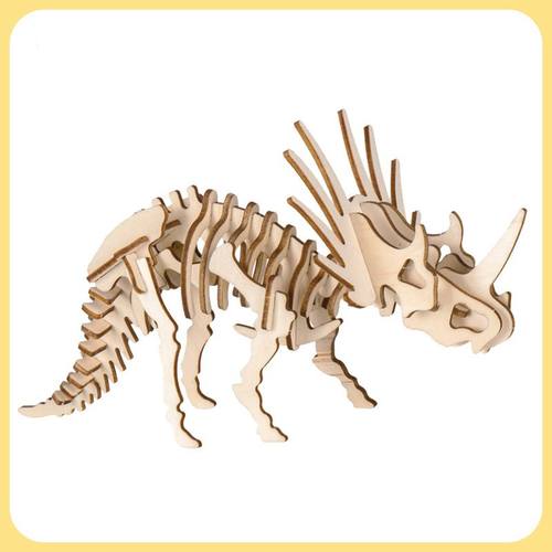 三角龙 木质3d立体拼图 儿童益智玩具手工diy木制仿真动物模型
