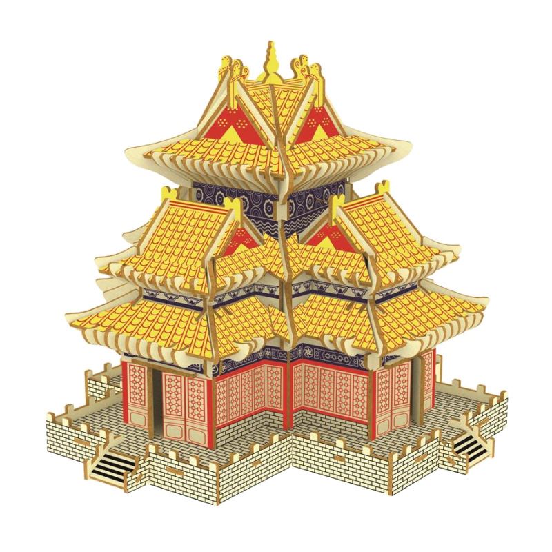 故宫角楼直销地摊木制3D立体拼图手工课活动礼品益智玩具