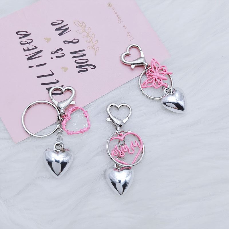 千禧辣妹Y2K甜酷亚克力爱心火焰蝴蝶吊坠钥匙扣创意包包挂件配饰