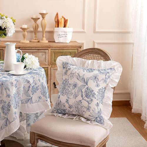 北欧田园荷叶边刺绣抱枕法式靠枕卧室客厅沙发防水棉绣花定制