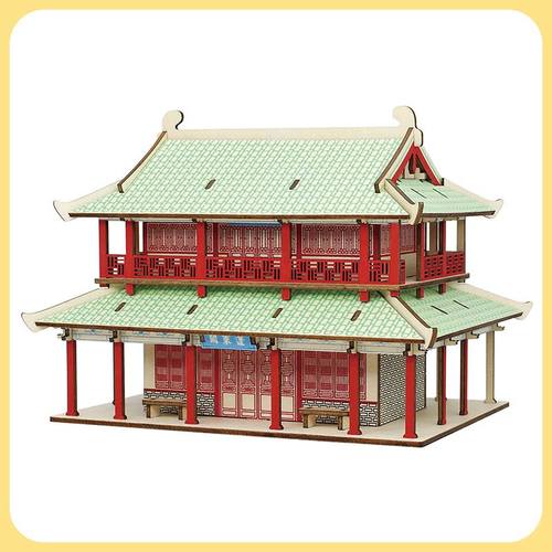蓬莱阁 儿童益智拼装DIY中国建筑仿真模型木制3D立体拼图国潮玩具