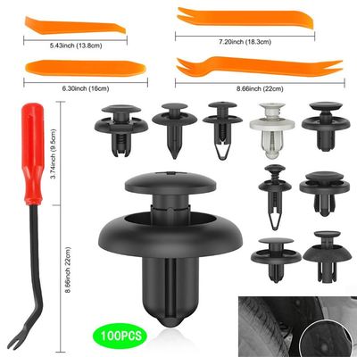 袋装100混合汽车卡扣 10kinds塑料膨胀铆钉加胶扣起子撬板工具