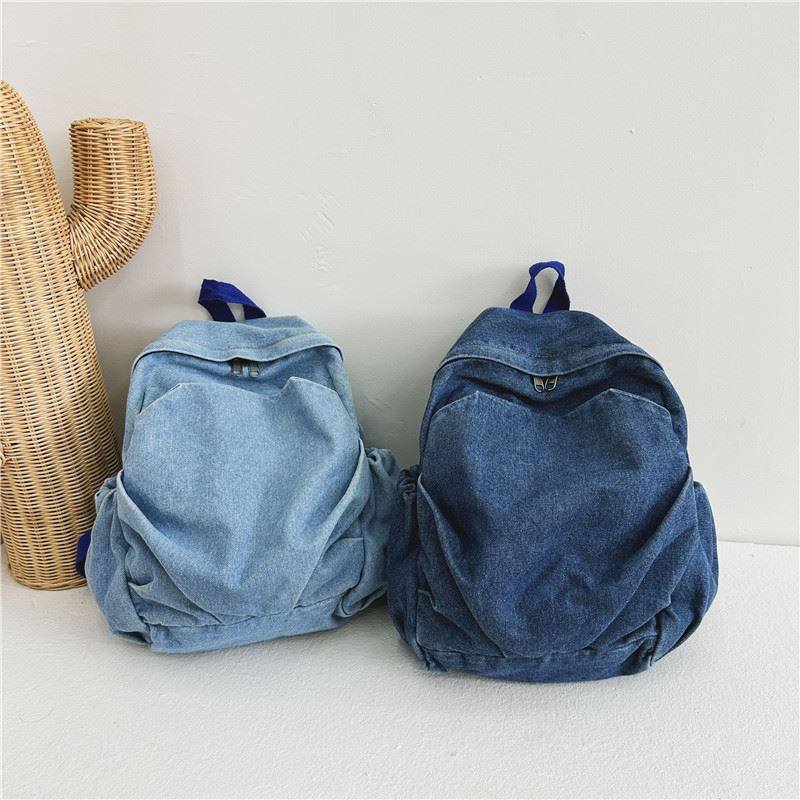 韩国同款儿童双肩包简约轻便牛仔布外出小背包大容量轻便上学书包
