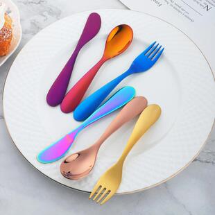 不锈钢西餐刀勺叉 儿童刀叉餐具辅食勺创意三件套 套装定制