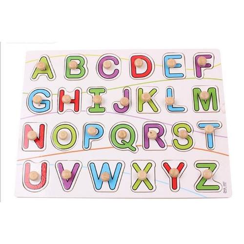 木制质英文大写字母认知手抓板拼图拼板 儿童益智宝宝动手玩具