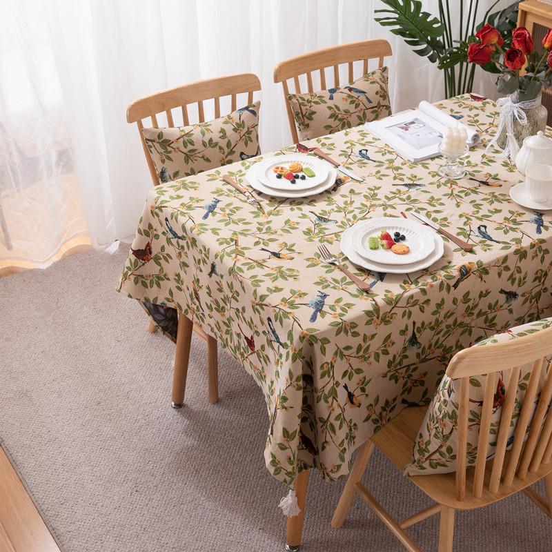 复古涤棉色织提花花鸟名族风花朵流苏桌布长方形茶几台布餐桌布定