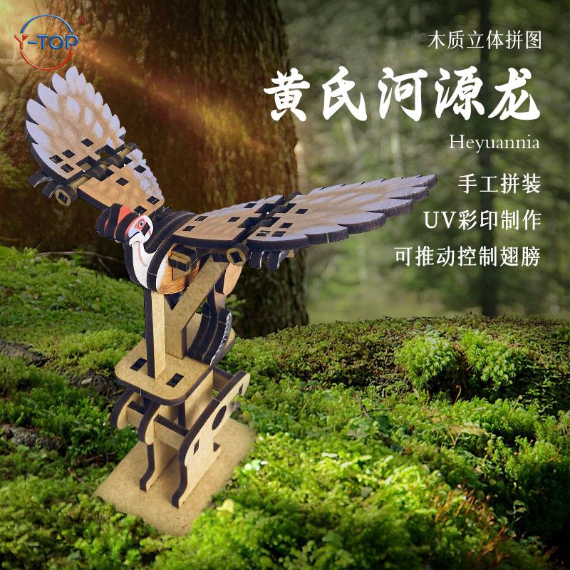Y-TOP创意木质黄氏河源龙手工DIY组装立体拼图中华龙鸟模型工艺品