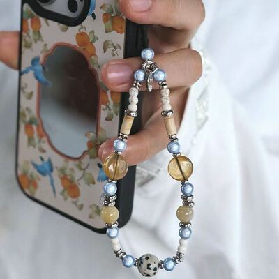 原创串珠柿子黄祥龙戏珠串珠手机链ccd防丢相机绳挂链装饰钥匙扣