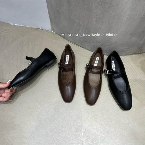 皮带扣玛丽珍鞋女外穿单鞋2027春款低跟加绒拼色小香风小皮鞋定制