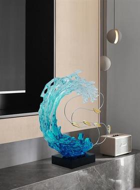 新中式海浪创意雕塑摆件客厅茶室样板间售楼处透明树脂雕塑摆件