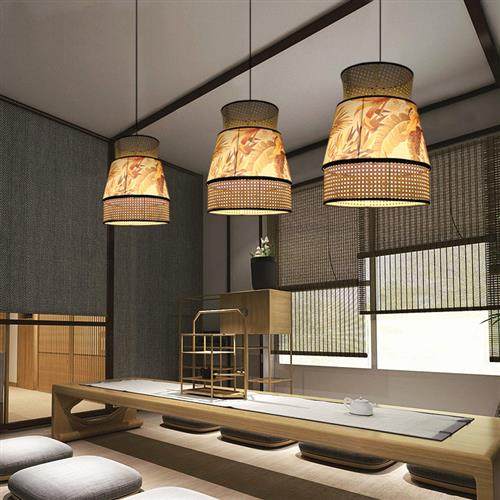 新中式田园羊皮藤吊灯东南亚风卧室书房餐厅羊皮灯笼藤编吊灯