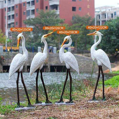 园林景观户外仿真仙鹤白鹭雕塑水池造景装饰品玻璃钢动物花园摆件