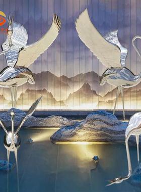 不锈钢火烈鸟雕塑乡村别墅广场户外城市丹顶鹤抽象动物小品艺术摆