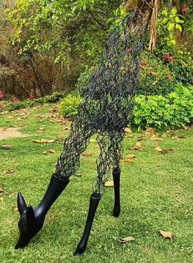 大型金属钢丝鹿创意镂空摆件北欧风格家居动物抽象落地雕塑品