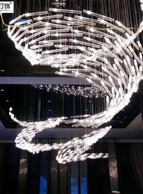 现货酒店大厅前台发光玻璃管工程灯样板房售楼部沙盘水晶吊灯