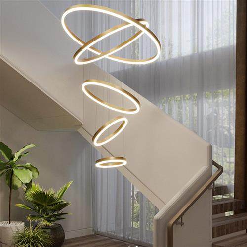 跨境爆款创意圆形大气led餐厅客厅灯北欧轻奢高级感别墅楼梯吊灯