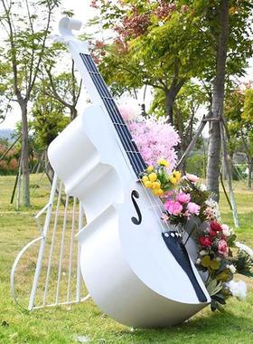 户外不锈钢大提琴音符雕塑售楼小品婚庆铁艺道具园林景观装饰摆件