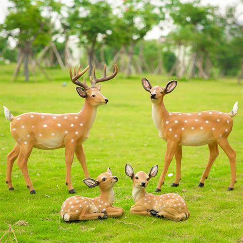 户外梅花鹿摆件落地园林景观树脂花园彷真动物玻璃纤维庭院雕塑装