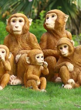 户外花园猴子摆件树脂玻璃钢园林景观假山造景彷真金丝猴动物雕塑
