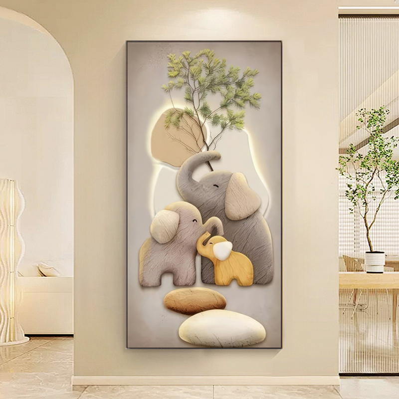 吉祥如意玄关装饰画入户正对门现代简约奶油风走廊过道挂画新款