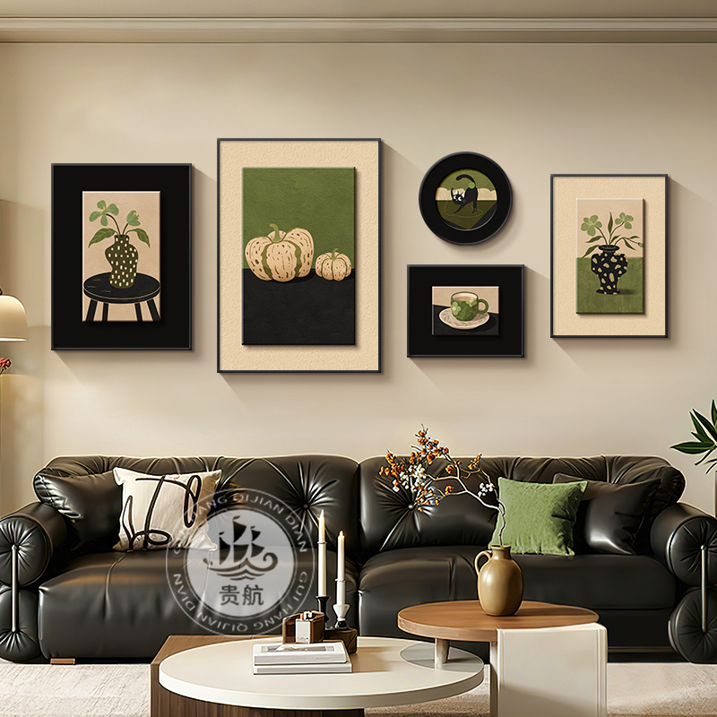 中古风客厅组合装饰画小众艺术沙发背景墙挂画美拉德复古静物壁画
