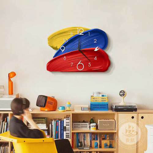 多巴胺餐厅钟表装饰挂画现代简约客厅电视背景墙时钟包豪斯壁画