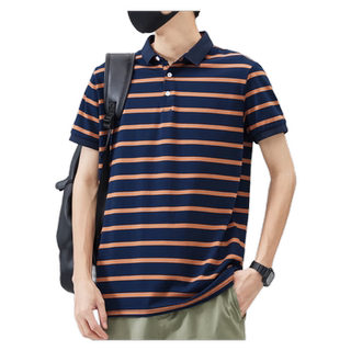 夏季男士短袖T恤纯棉条纹POLO衫潮流丅恤带领体桖青年翻领上衣服