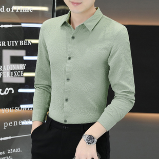 2025新款 长袖 高级感商务小格子寸衫 薄款 衬衣 衬衫 防晒衣服夏季 男士