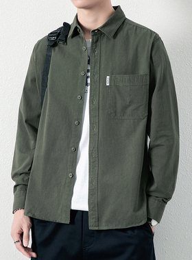军绿色工装长袖衬衫男2025秋季新款美式复古衬衣宽松薄款夹克外套