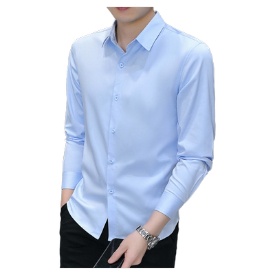 夏季男长袖蓝色衬衫冰丝凉感薄款
