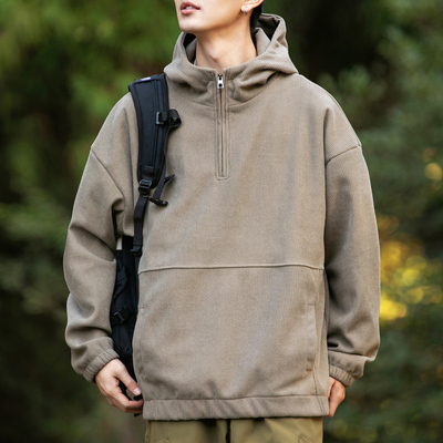 2025春季新款半拉链连帽卫衣男美式复古潮牌宽松重磅长袖外套帽衫