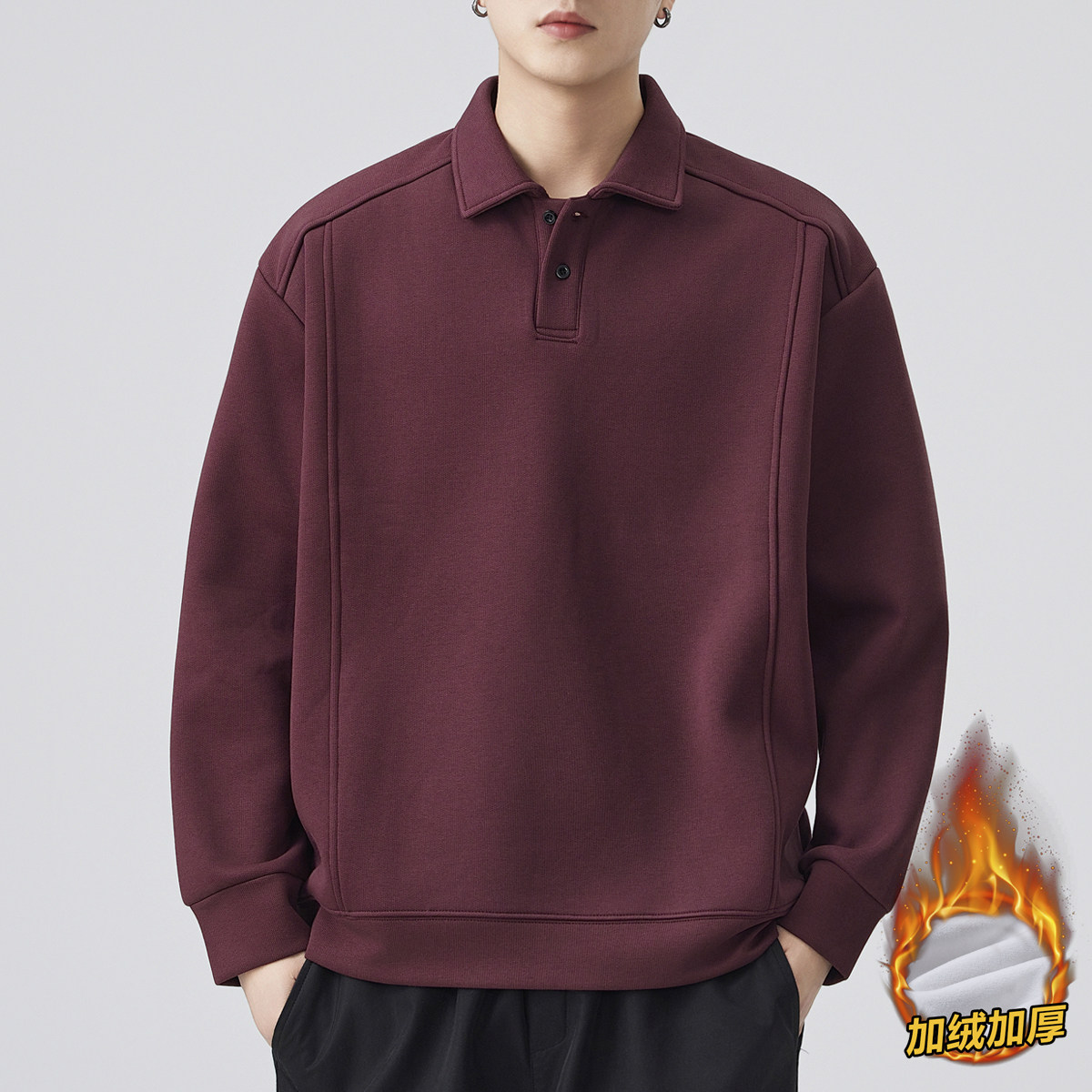 POLO领卫衣男士2026秋冬装新款美式高街潮流加绒加厚翻领长袖T恤