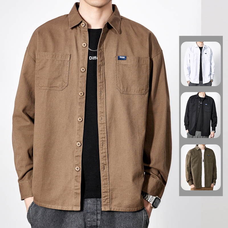 男长袖衬衫纯棉百搭休闲帅气工装