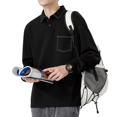 长袖Polo衫翻领卫衣美式复古宽松