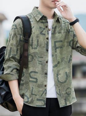 军绿色长袖衬衫外套男士2025春季新款潮牌美式复古宽松高级感衬衣