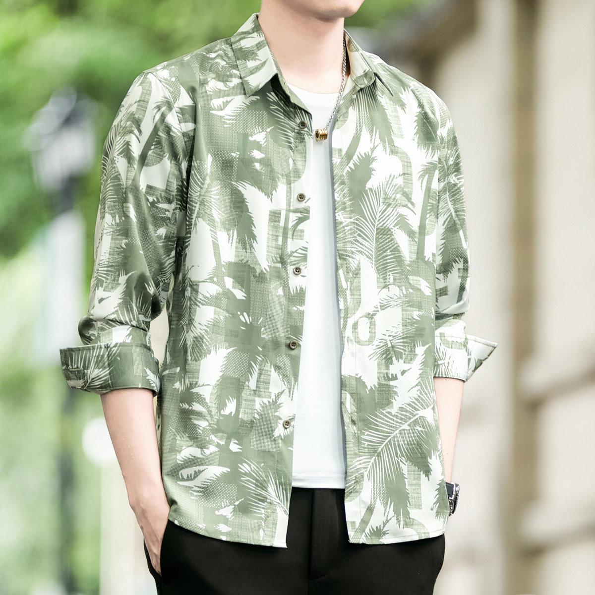 夏季长袖衬衫男潮牌宽松休闲慵懒风超薄款冰丝速干防晒衣外套衬衣