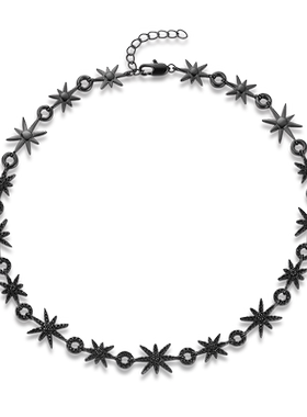 黑色元素八芒星耳钉韩国项链