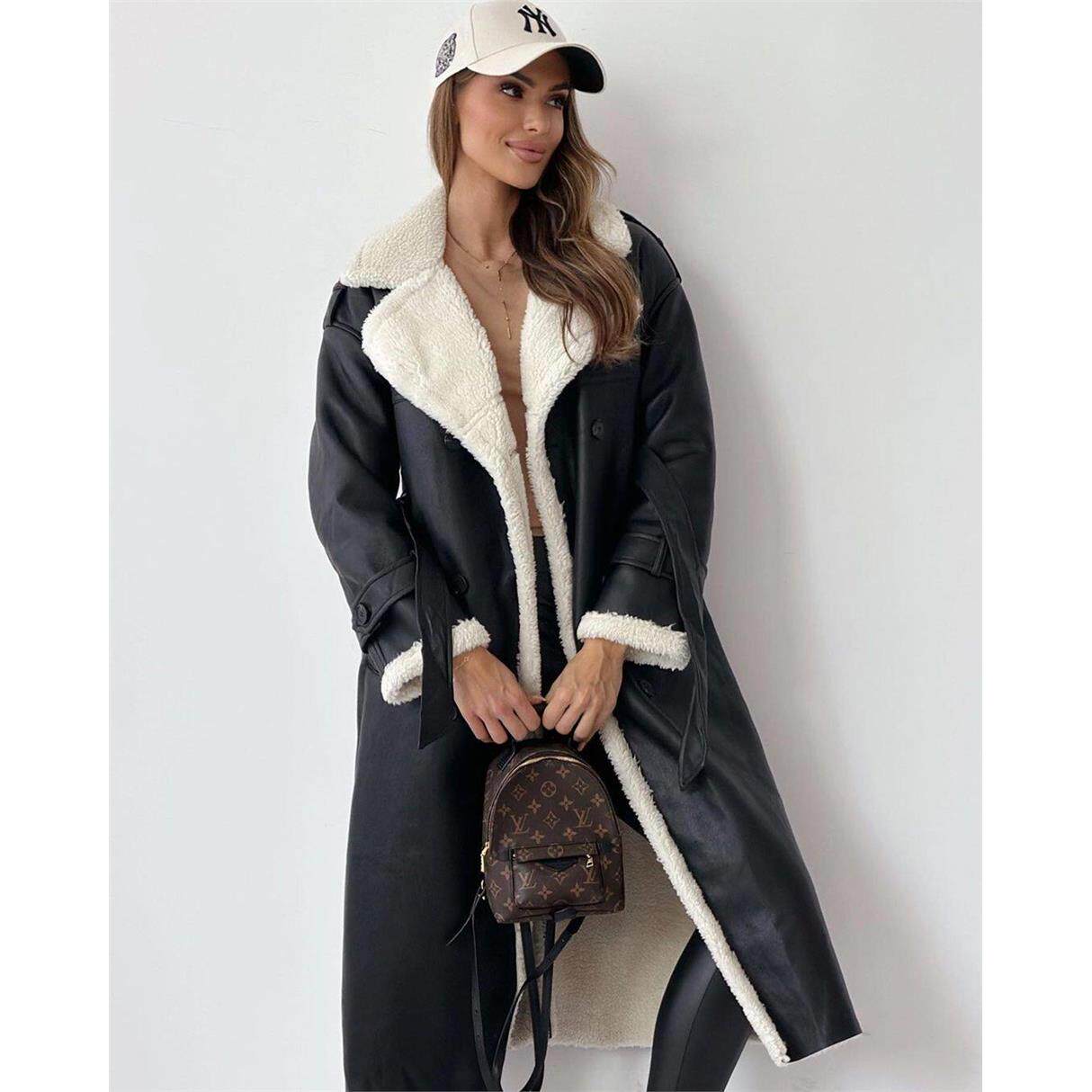 Double sided lapelcoat秋冬新款女装穿搭仿皮毛绒双面穿翻领大衣